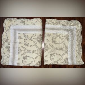 Westone 100%Cotton French Toile Ivory, Brown Scallop 2 Quilted Standard Shams.